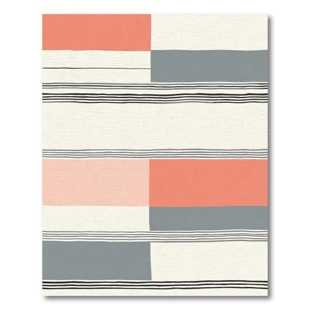 Coral Gray Blocks Striped Rug