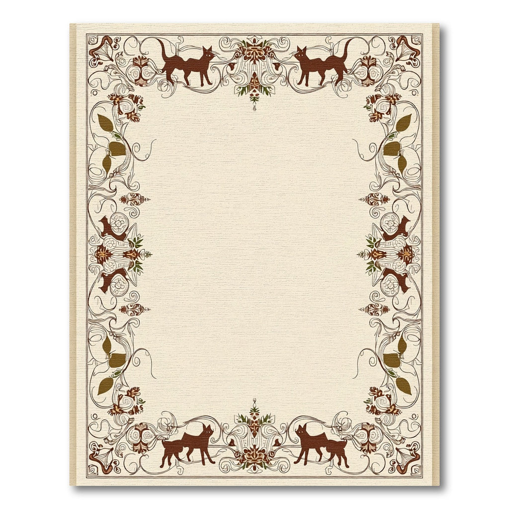 Victorian Brown Floral Fox Creature Border Rug
