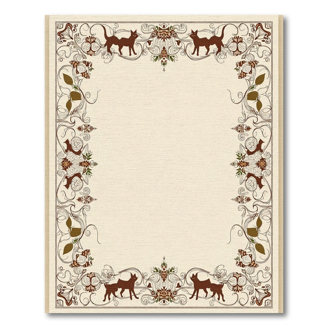 Victorian Brown Floral Fox Creature Border Rug