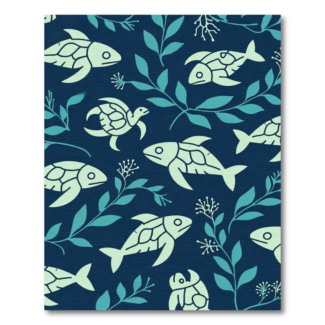 Underwater World Fish Turtle Navy Rug