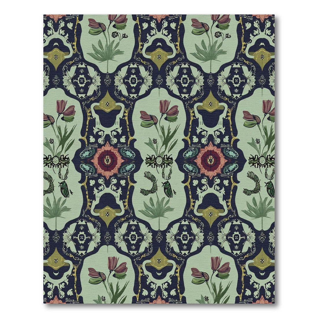 Dark Floral Insects Botanical Harmony Rug