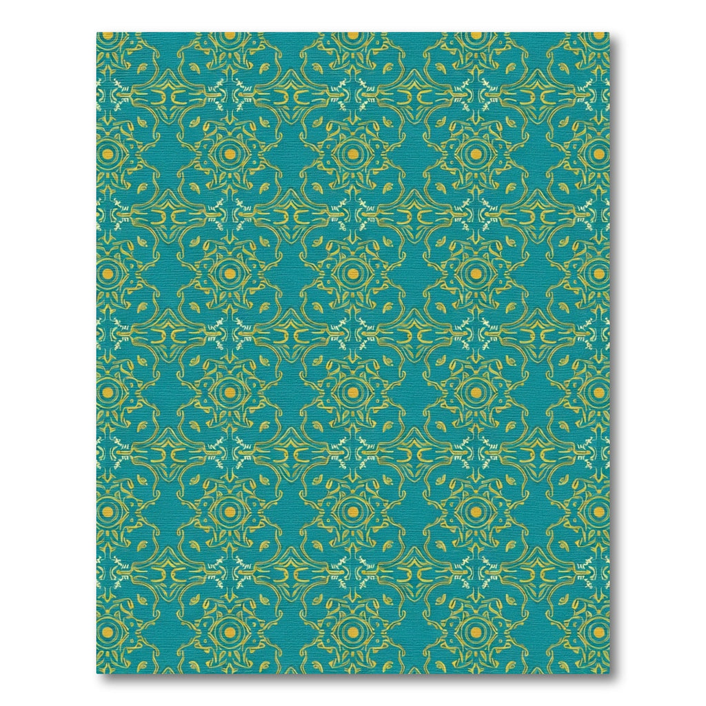 Turquoise Yellow Medallion Ornament Rug