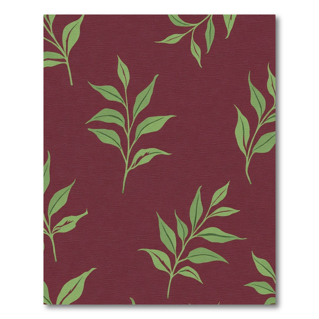 Deep Burgundy Green Leaf Branches Rug