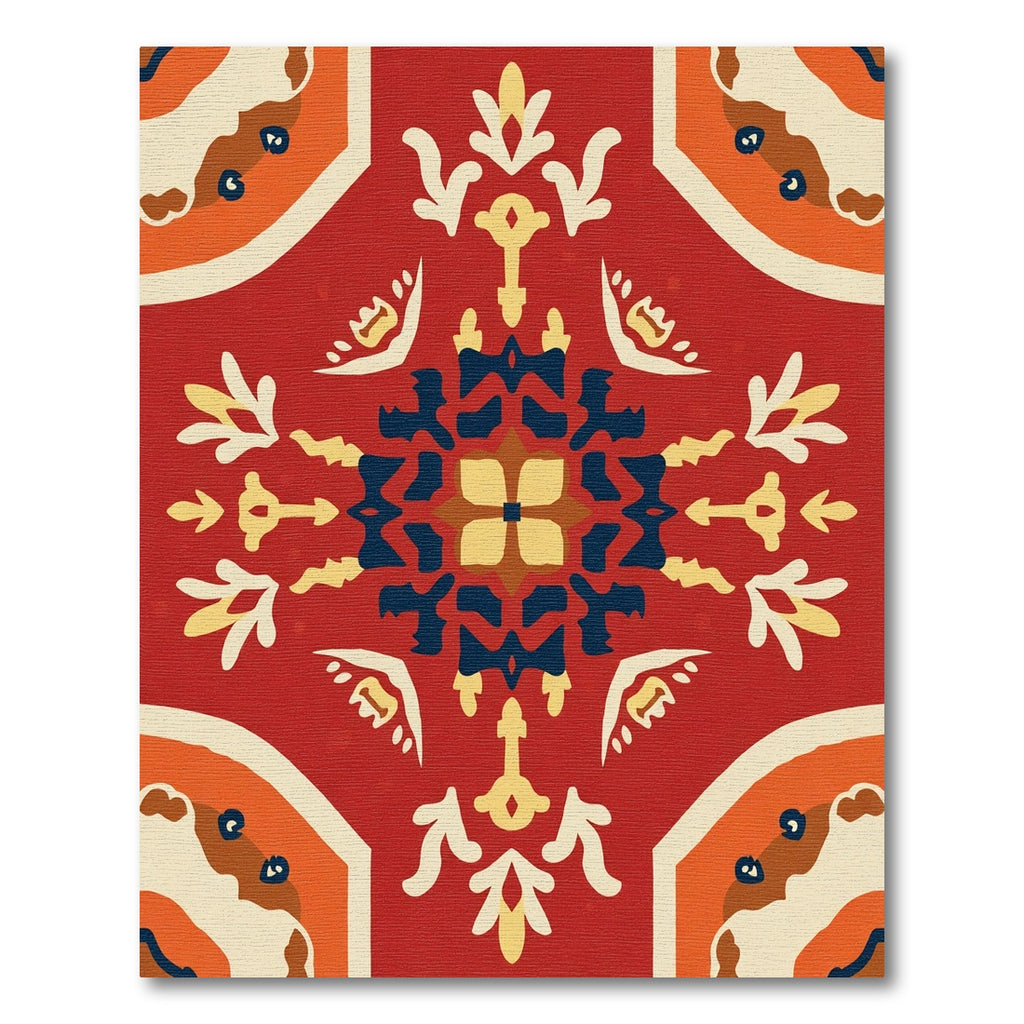 Red And Cream Tile Medallion Rug