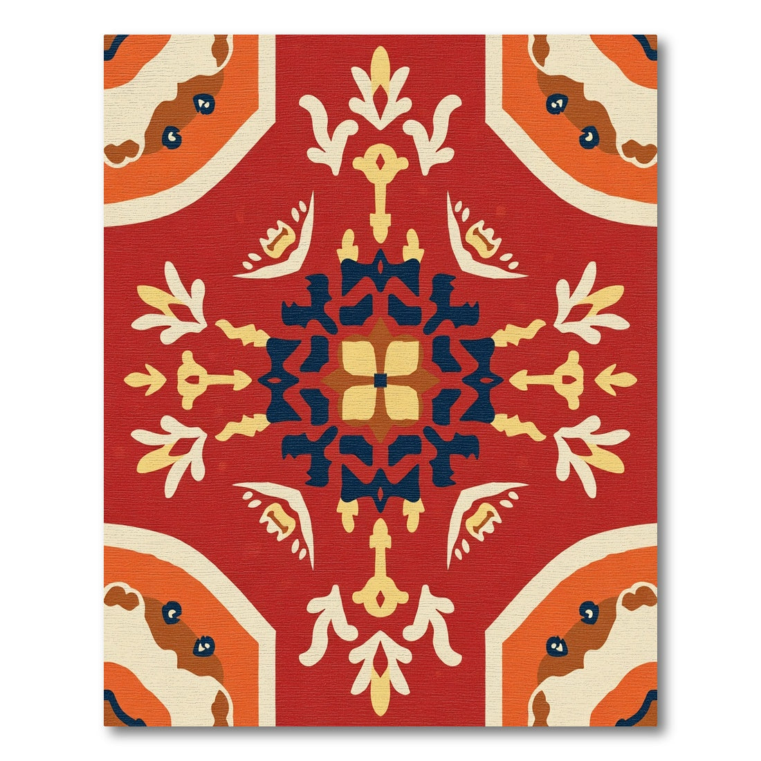 Red And Cream Tile Medallion Rug