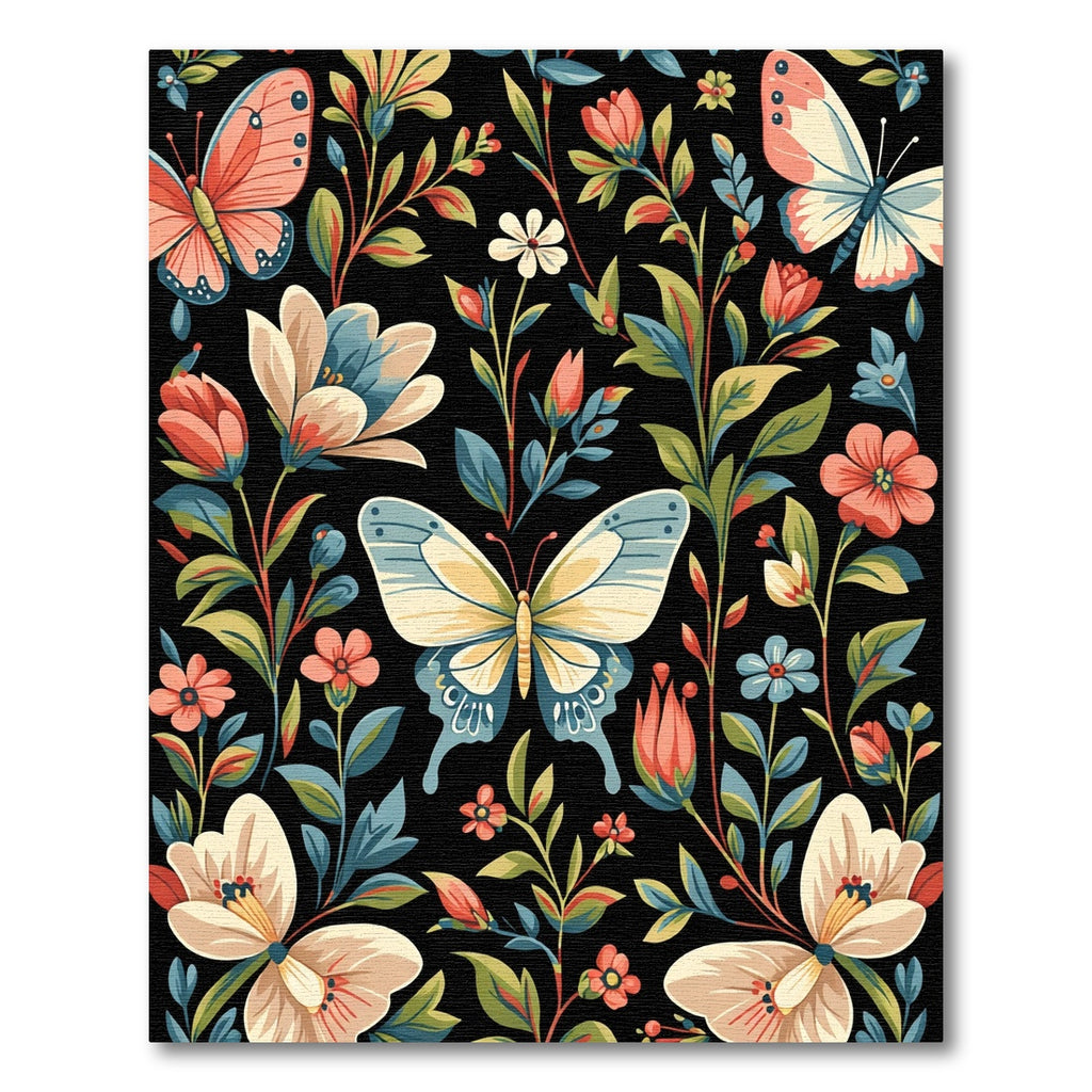 Ornate Fluttering Insect Bloom Scene Rug