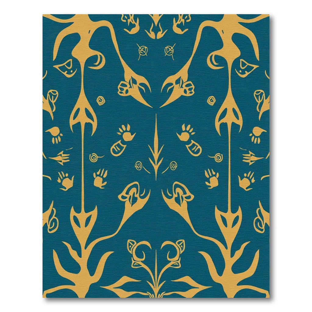 Golden Turquoise Abstract Organic Forms Rug