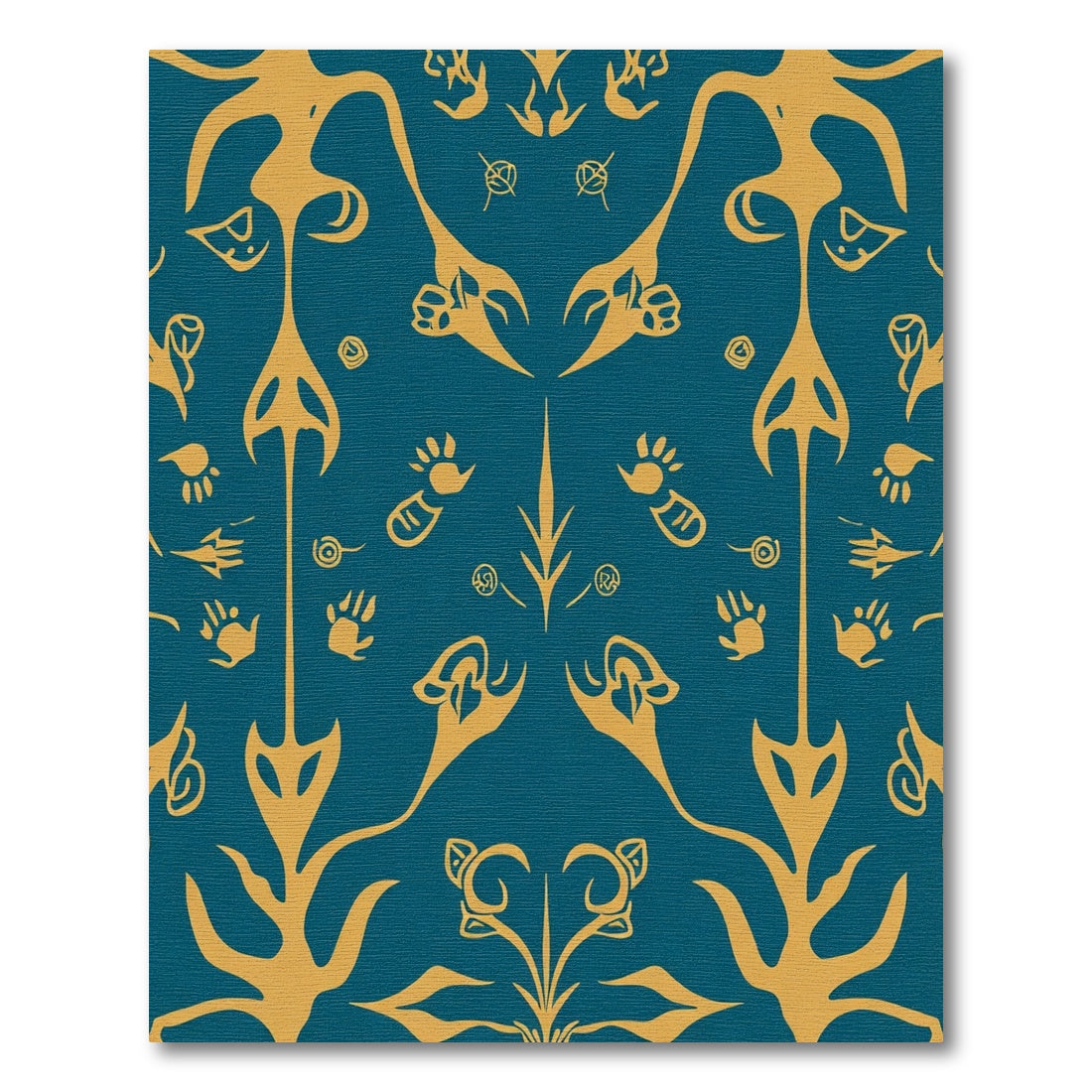 Golden Turquoise Abstract Organic Forms Rug
