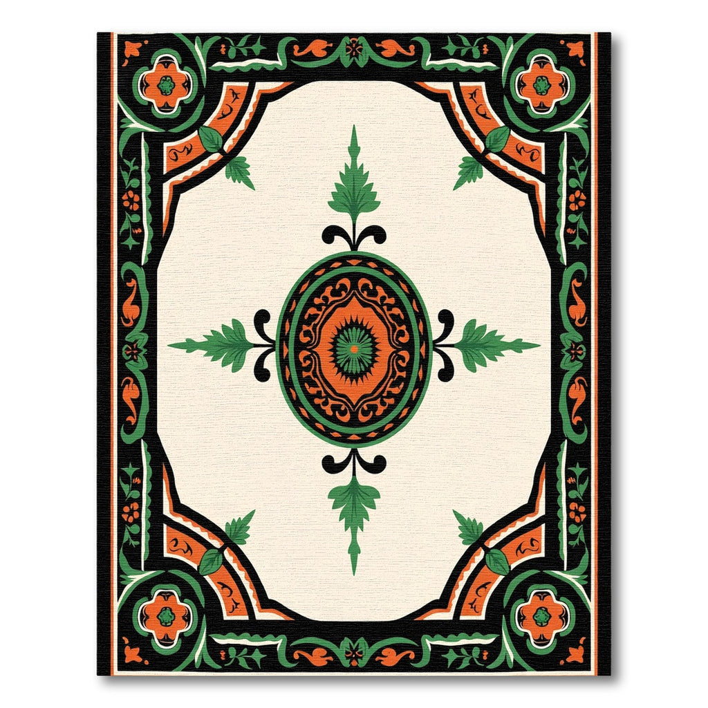Cream Orange Green Floral Medallion Rug