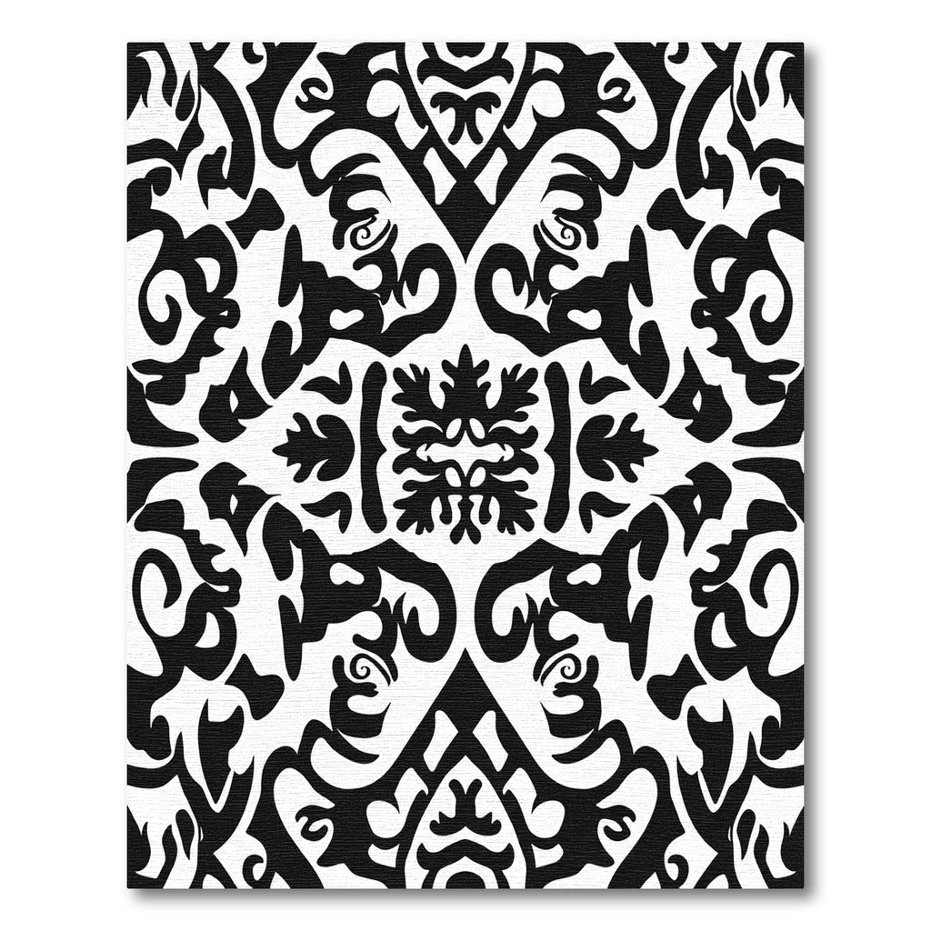 Bold Black And White Baroque Scroll Rug