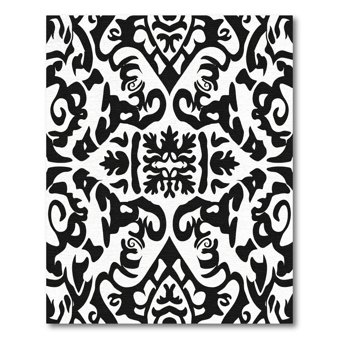 Bold Black And White Baroque Scroll Rug