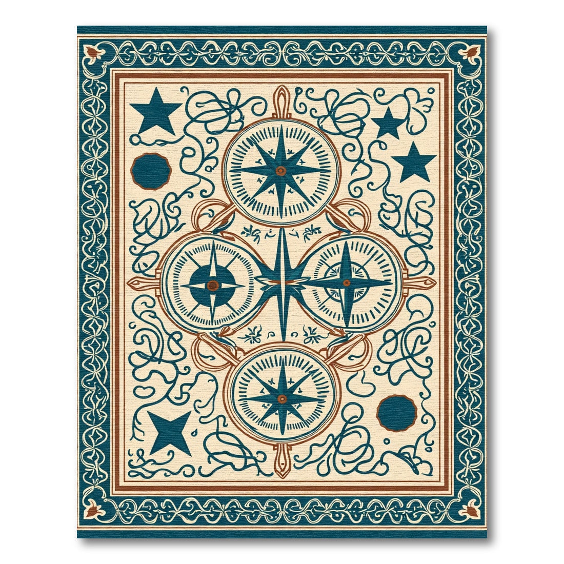 Marine Blue Compass Star Collection Rug