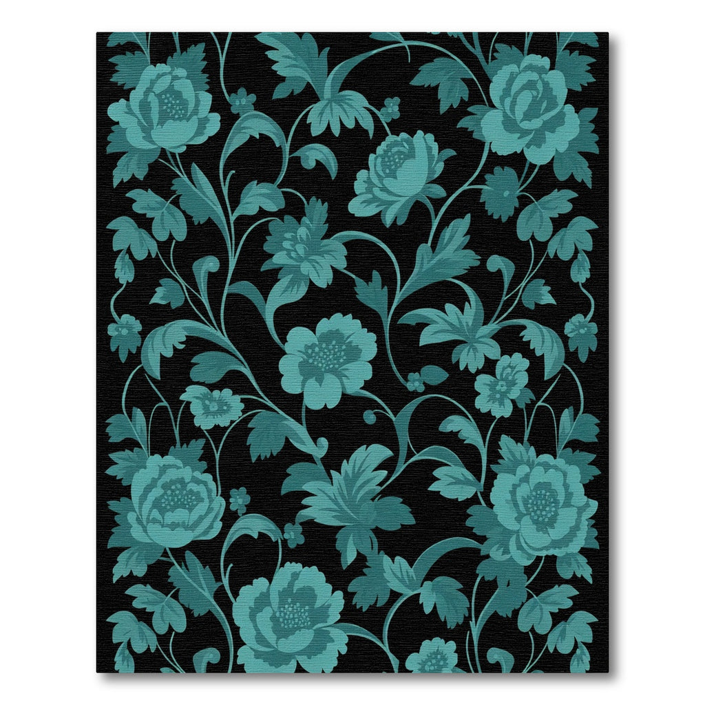 Teal Floral Vine Scroll Rug