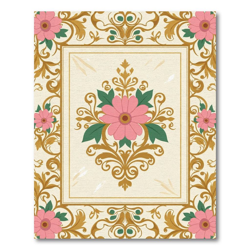 Pink Floral Golden Swirl Ornament Rug