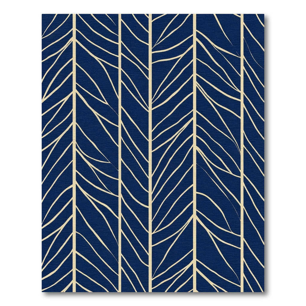 Navy Beige Organic Leaf Stripe Rug