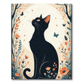Black Cat Floral Garden Butterflies Rug