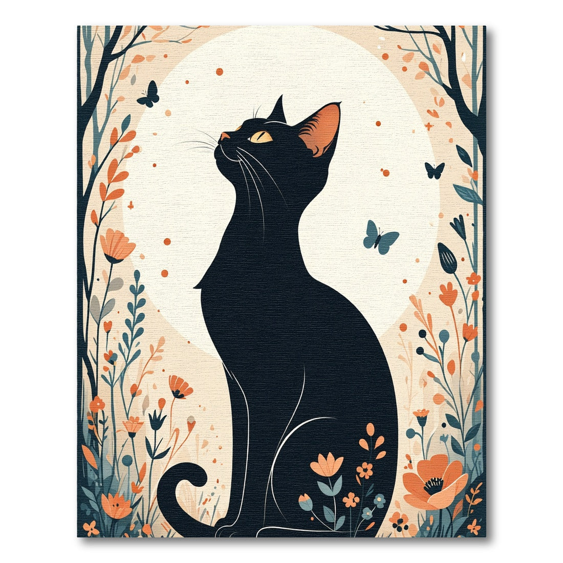 Black Cat Floral Garden Butterflies Rug