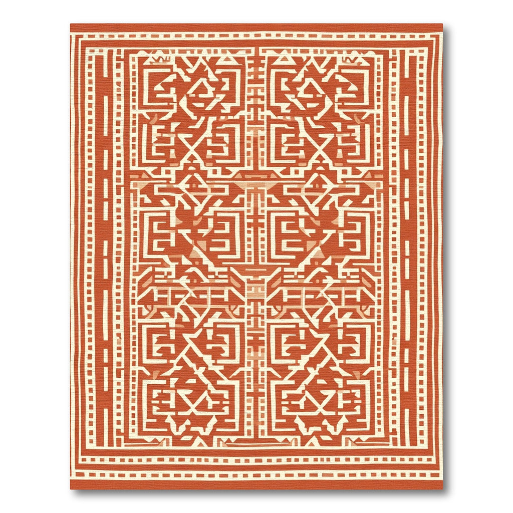 Terracotta Textured Geometric Maze Rug