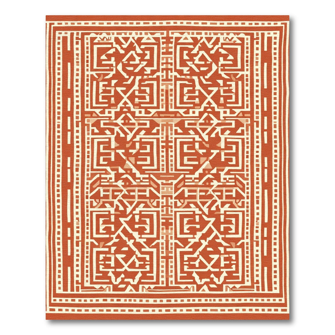 Terracotta Textured Geometric Maze Rug