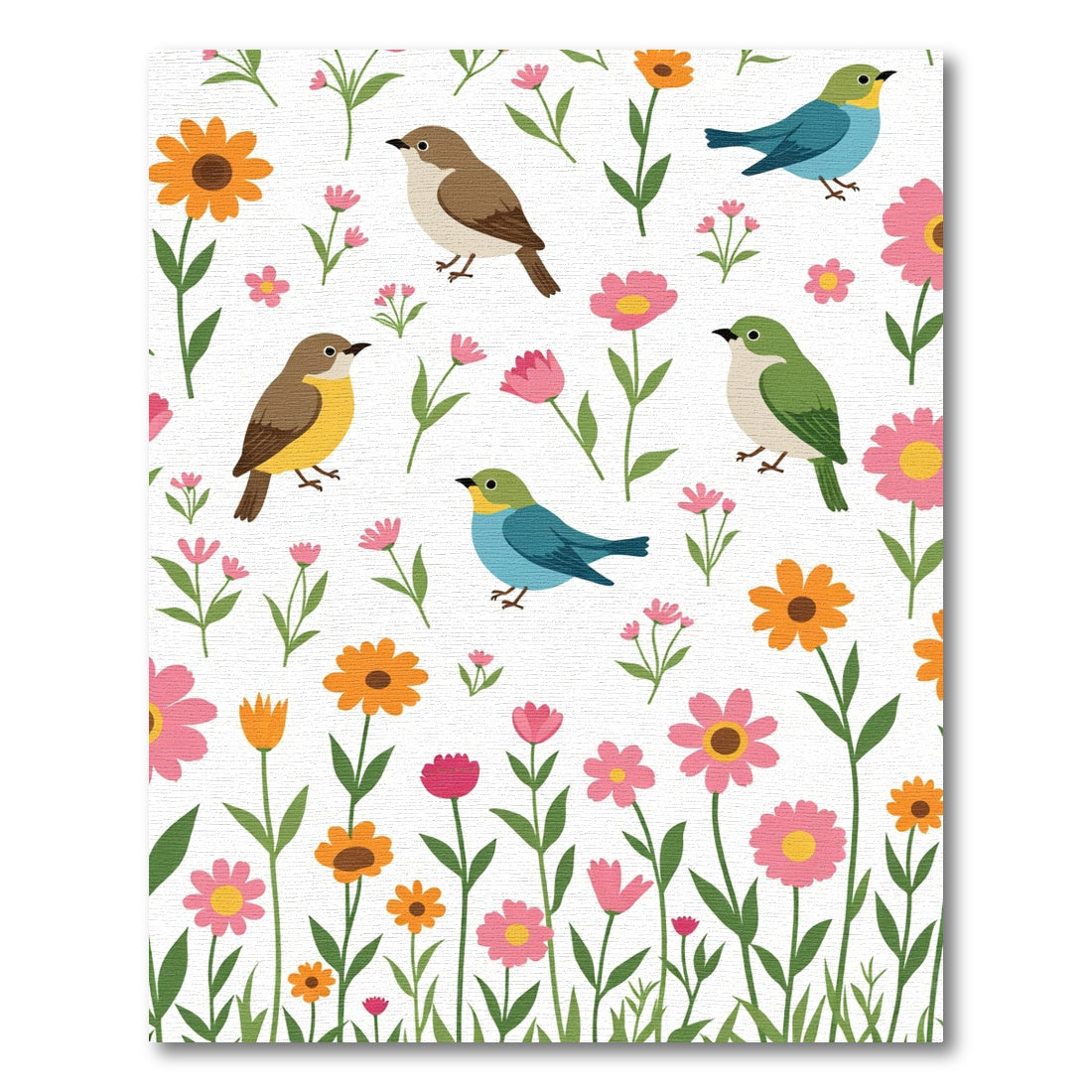Enchanting Birds Colorful Meadow Bloom Rug