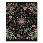 Whimsical Black Floral Cat Medallion Rug