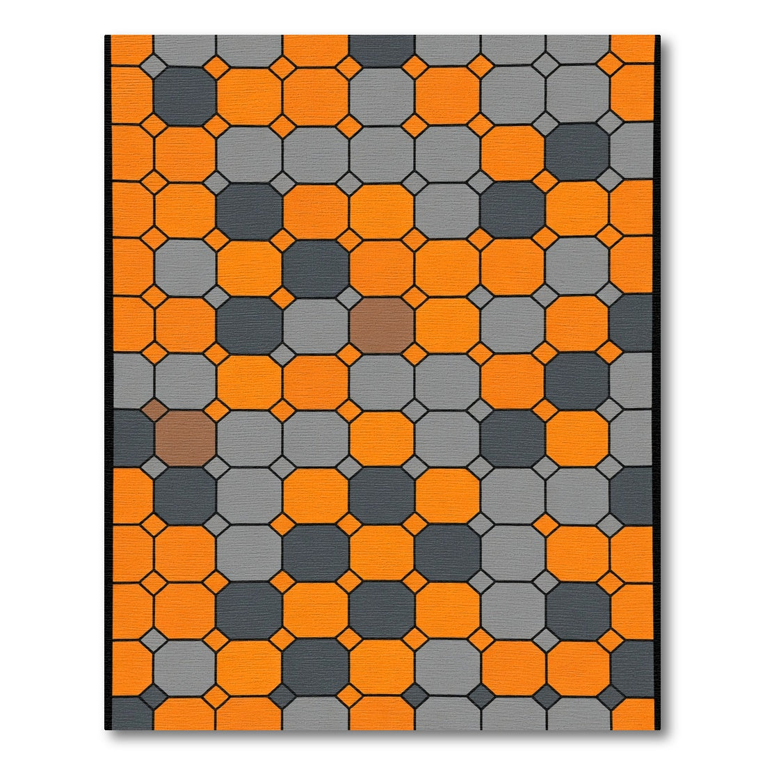 Orange Gray Octagon Grid Rug