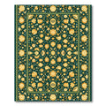 Vivid Yellow Floral Vines Emerald Border Rug