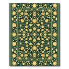 Vivid Yellow Floral Vines Emerald Border Rug
