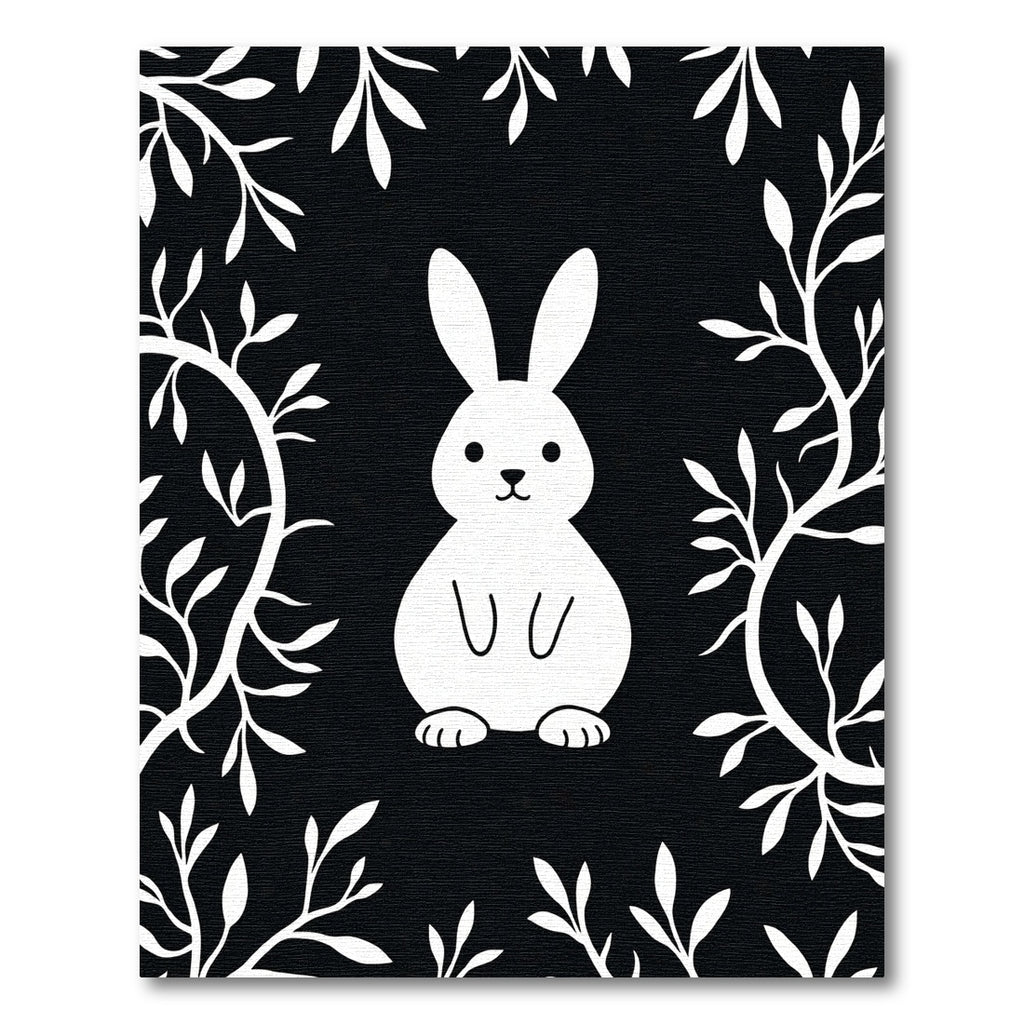 Cute White Bunny With Twig Border Rug
