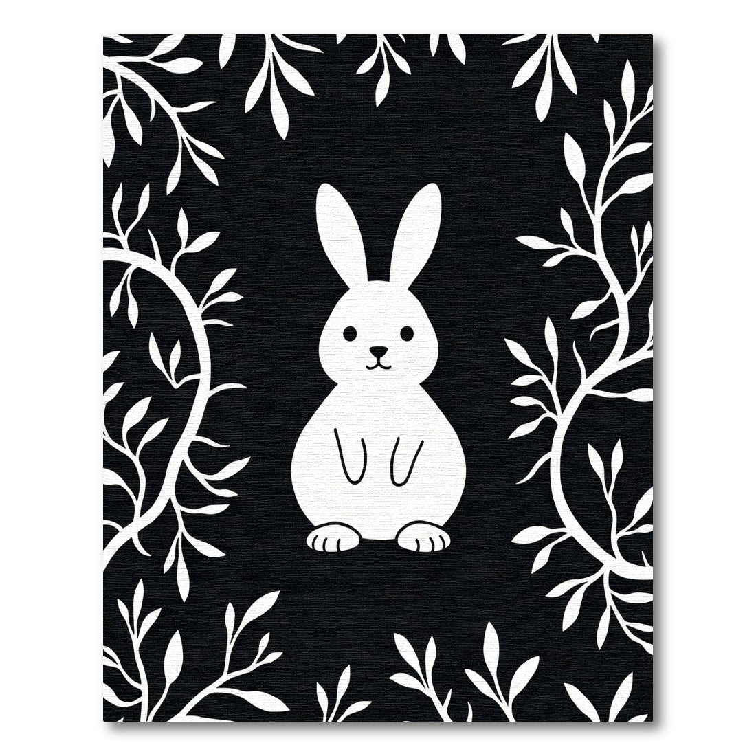 Cute White Bunny With Twig Border Rug