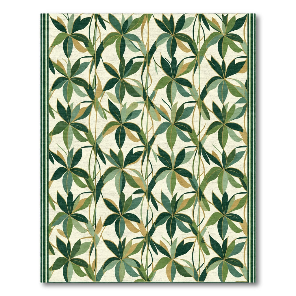 Emerald Green Leafy Vine Arrangement Rug