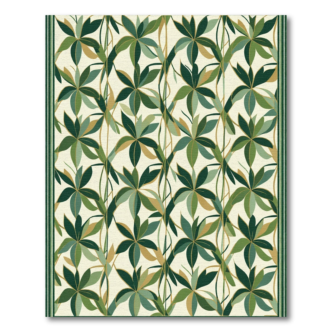 Emerald Green Leafy Vine Arrangement Rug