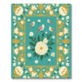 Teal Golden Floral Birds Medallion Rug