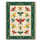 Crimson Gold Green Bee Medallion Frame Rug