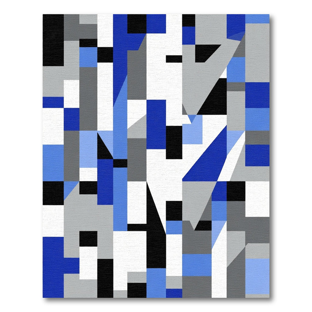 Abstract Blue Gray Geometric Blocks Rug
