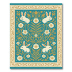Turquoise Floral Bunny Art Rug