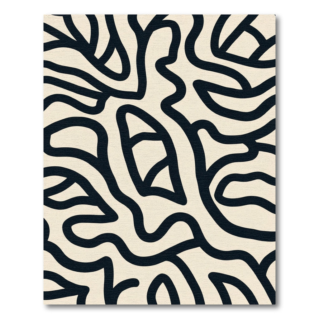 Cream Black Organic Abstract Swirl Rug