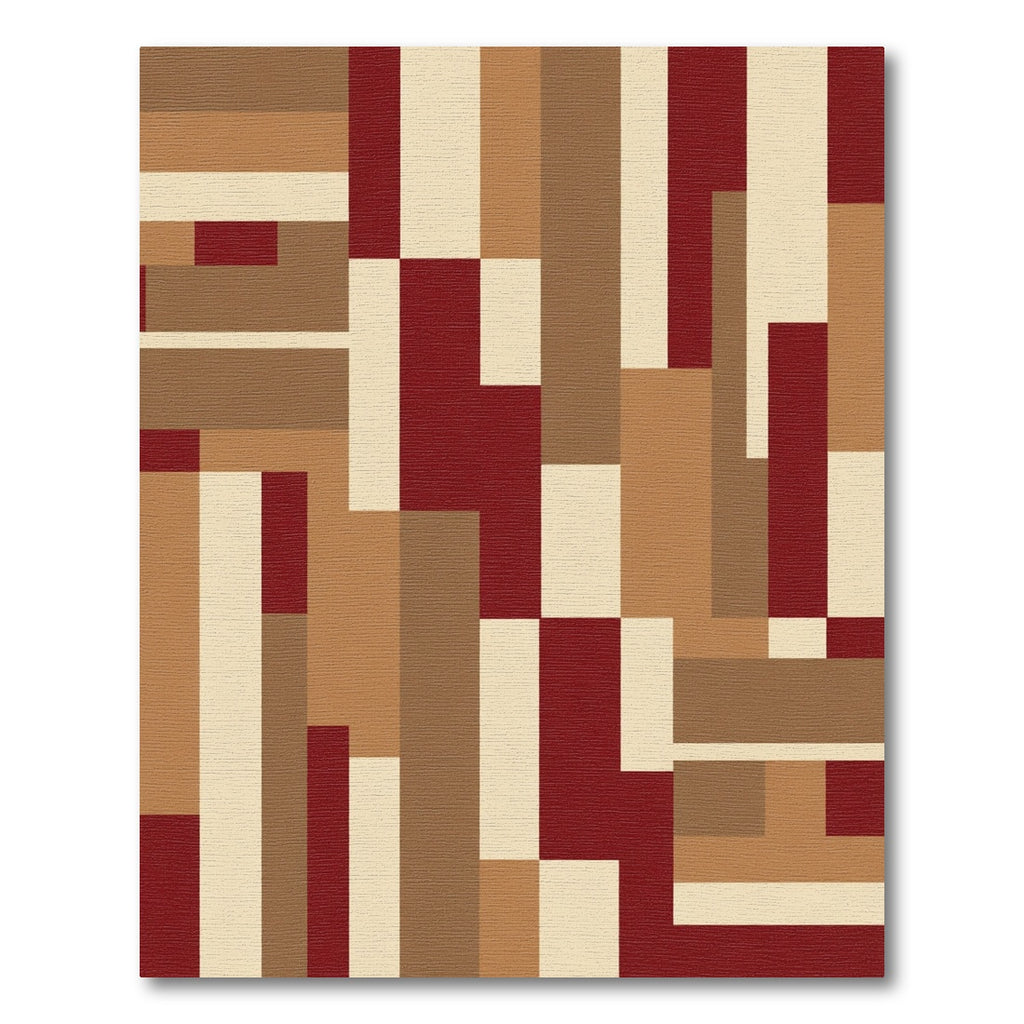 Abstract Red Brown Geometric Blocks Rug