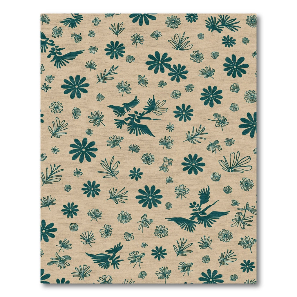 Teal Birds Floral Spray Pattern Rug