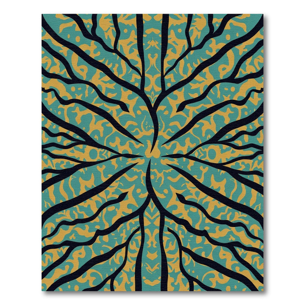 Teal Yellow Organic Tree Branches Rug