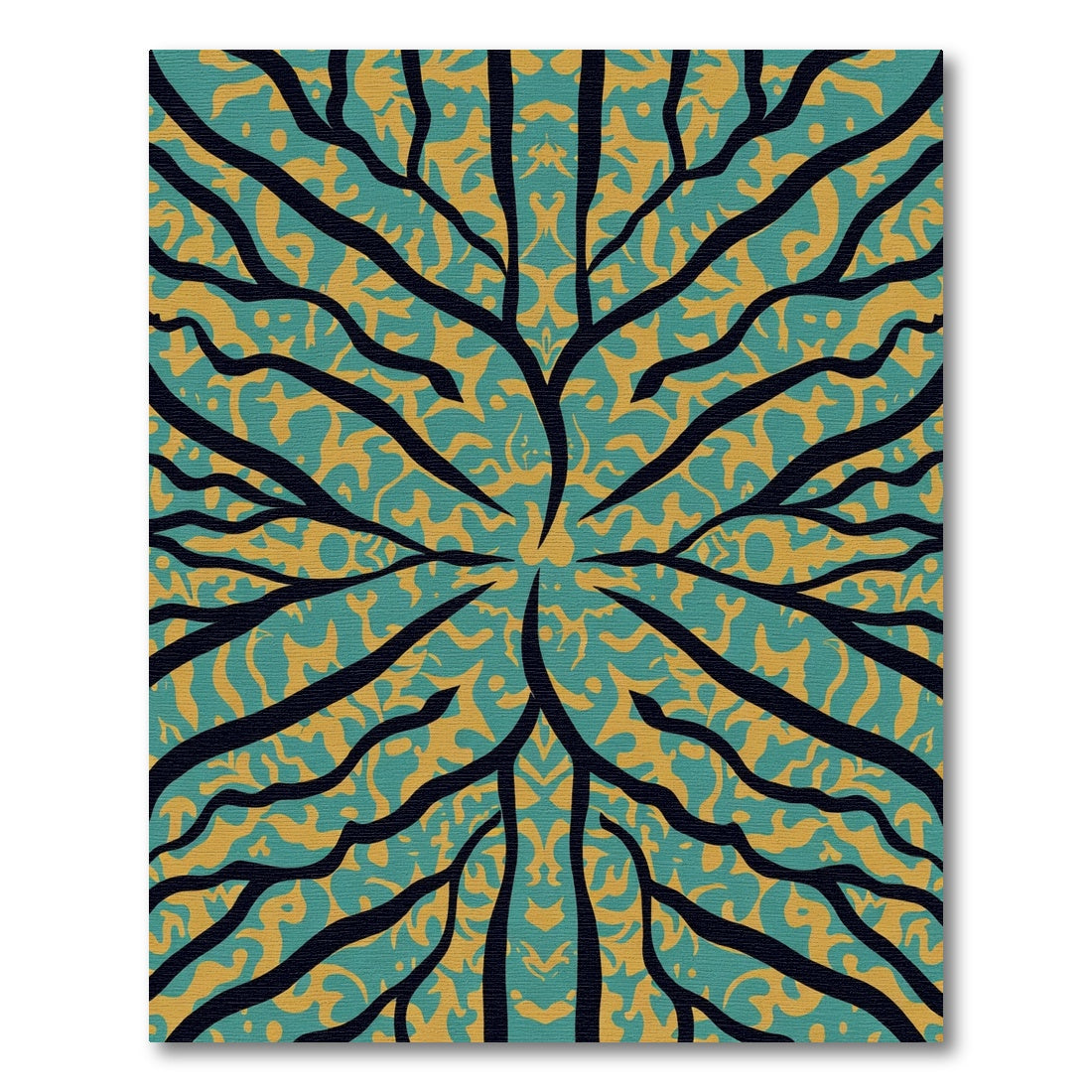 Teal Yellow Organic Tree Branches Rug