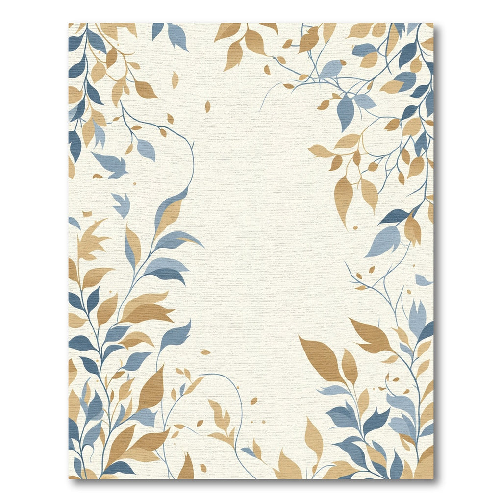 Gold Blue Leafy Vines Arrangement Rug
