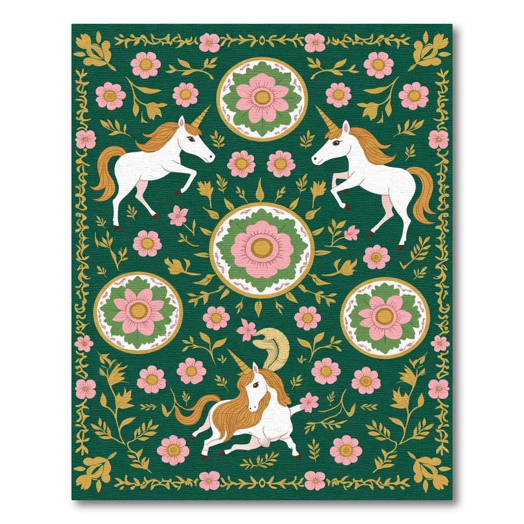 Enchanted Forest Unicorn Floral Bloom Rug