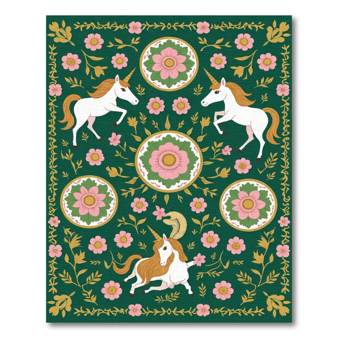 Enchanted Forest Unicorn Floral Bloom Rug