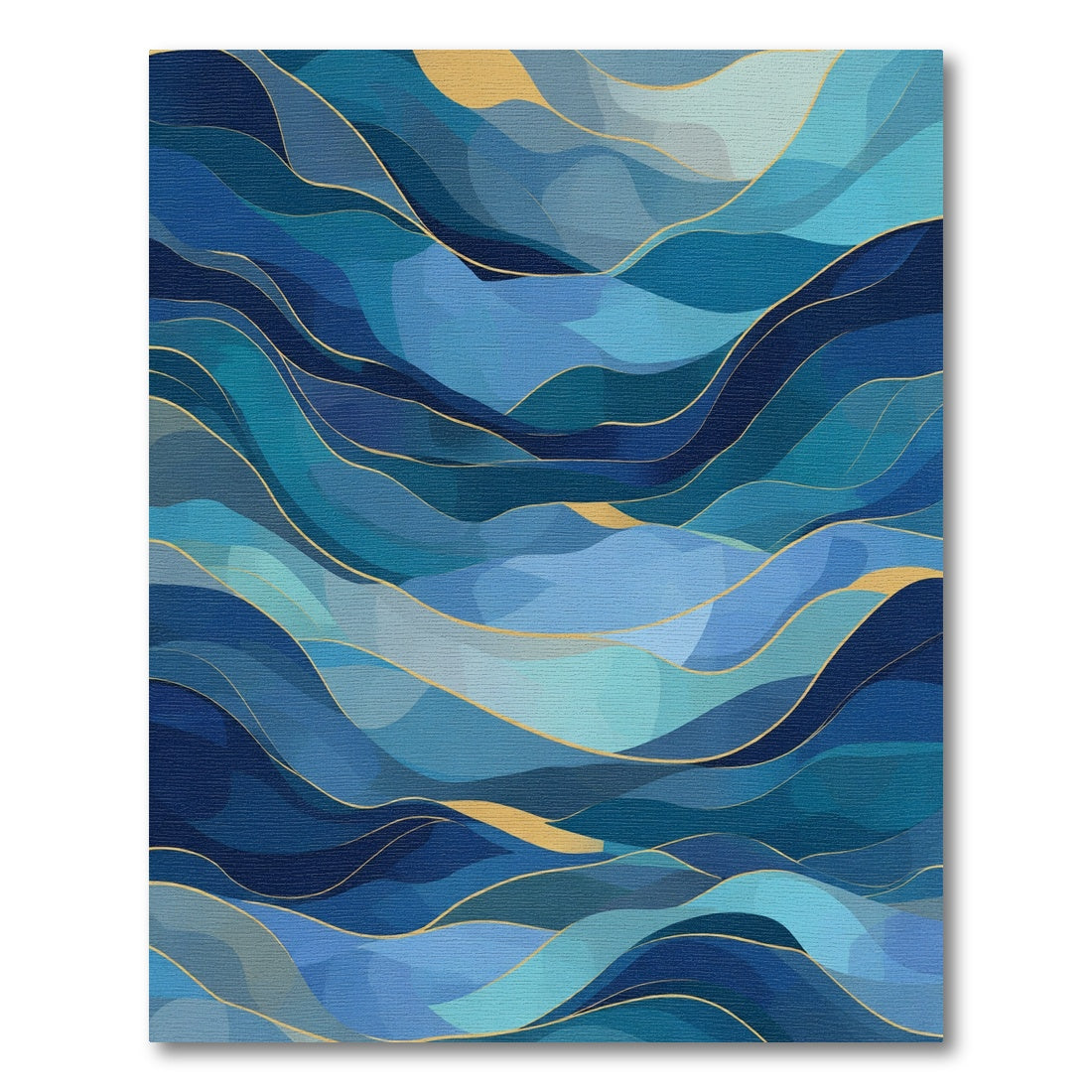 Deep Blue Wave Abstract Gold Lines Rug