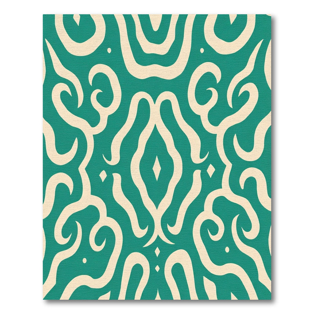 Teal and Cream Arabesque Swirl Rug