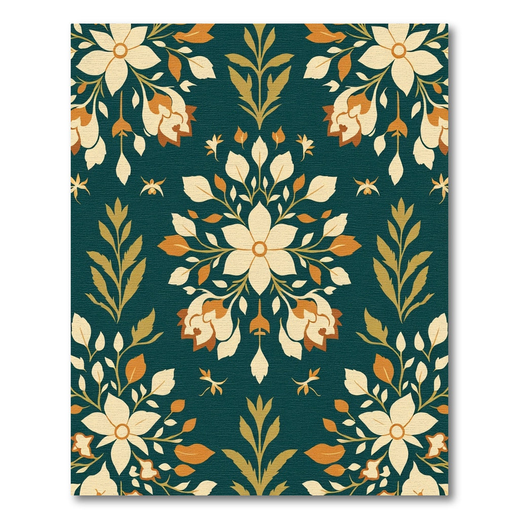 Deep Teal Floral Leaf Arrangement Rug