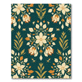 Deep Teal Floral Leaf Arrangement Rug