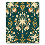 Deep Teal Floral Leaf Arrangement Rug