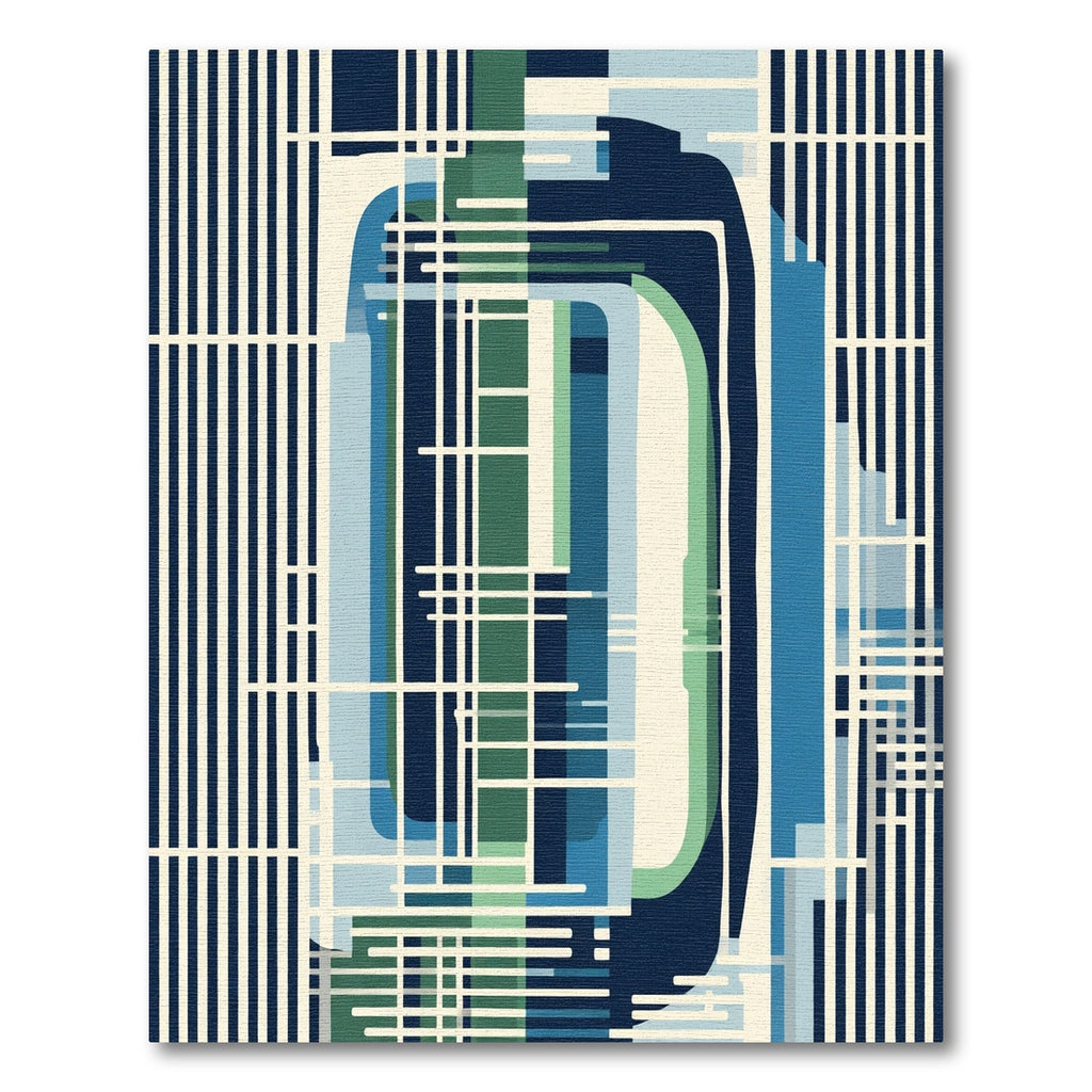 Deep Blue Abstract Geometric Lines Rug